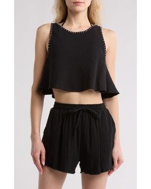 Elan Flowy Cotton Cover-Up Tank - Black