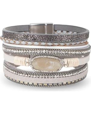 Saachi Stone Multi Layer Faux Leather Bracelet - Gray