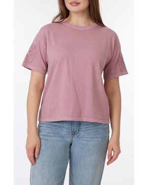 C&C California Toni Floral Embroidered Sleeve Boxy Cotton T-Shirt