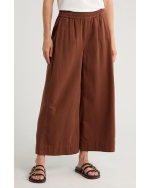 Democracy Pleated Crop Wide Leg Pull-On Pants - Brown