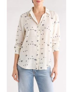 Lucky Brand Heart Print Button-Up Shirt - White