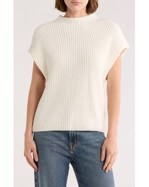 Leith Mock Neck Cap Sleeve Cotton Blend Sweater - White