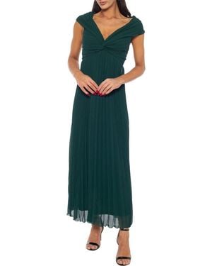 Marina Cap Sleeve Pleated Maxi Cocktail Dress - Green