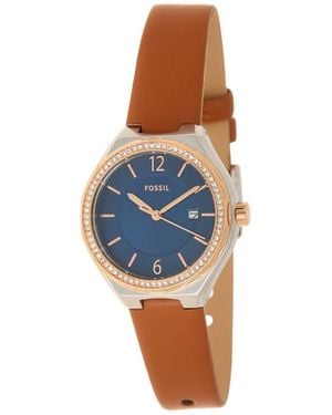 Fossil Eevie Three-Hand Leather Strap Watch, 30Mm - Blue