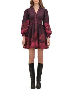 CELINA MOON Dusky Long Sleeve Minidress - Red