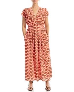 Max Studio Cap Sleeve Tucked Waist Maxi Dress - Orange