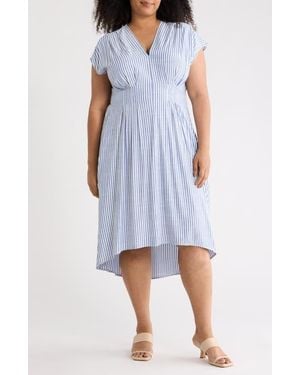 Max Studio Striped Short Sleeve Midi Dress - Blue