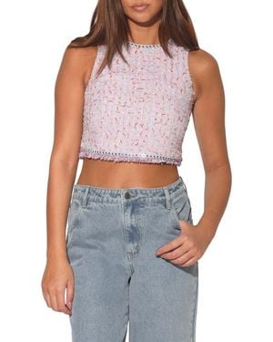 Walter Baker Giovanna Tweed Crop Top - Blue