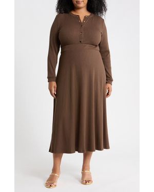 AREA STARS Ashton Button Front Midi Dress - Brown