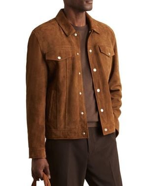 Reiss Edington Goatskin Suede Trucker Jacket - Brown