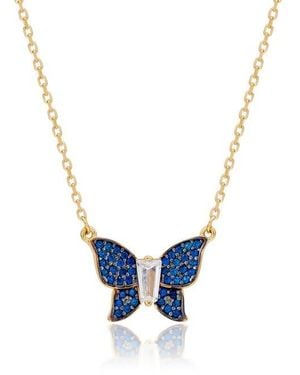 Suzy Levian Cubic Zirconia Butterfly Pavé Pendant Necklace - Blue