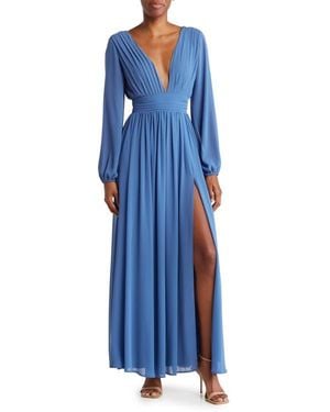 Love By Design Iris Plunge Neck Long Sleeve Maxi Dress - Blue