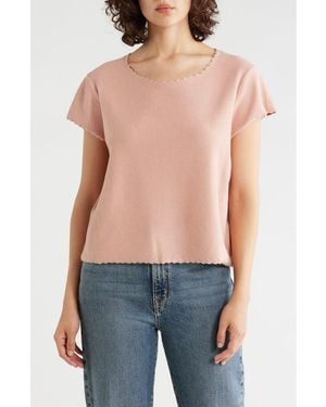 Adrianna Papell Boat Neck Cap Sleeve Seed Stitch Sweater - Blue