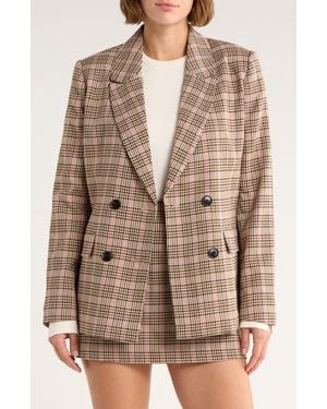 French Connection Plaid Double Breasted Blazer - Brown