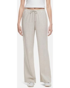 Three Dots Drawstring Linen Blend Wide Leg Pants - Gray