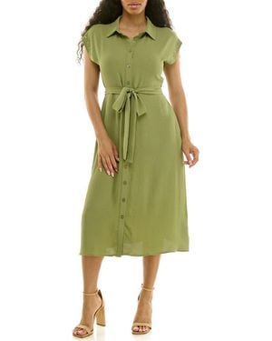 Nina Leonard Studded Cap Sleeve Midi Shirtdress - Green