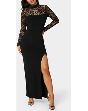 Bebe Illusion Lace Long Sleeve Maxi Dress - Black
