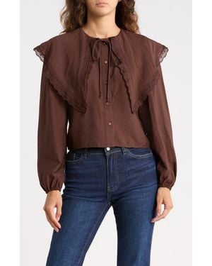 Joie Lace Trim Peter Pan Collar Shirt - Brown