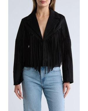 Lucky Brand Notch Collar Fringe Crop Jacket - Black