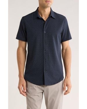 14th & Union Geometric Print Short Sleeve Performance Button-Up Shirt - Blue