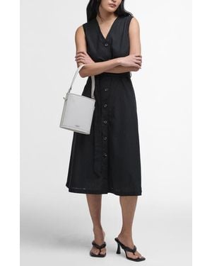 Barbour Elsie Sleeveless Button Front Cotton & Linen Midi Dress - Black