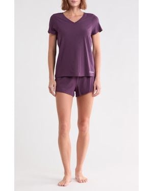 Calvin Klein V-Neck T-Shirt & Shorts 2-Piece Pajama Set - Purple