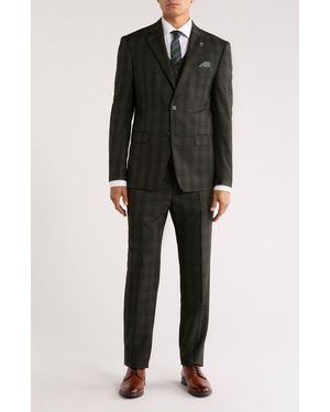 ZEGARIE Glen Plaid Mélange 3-Piece Suit - Black