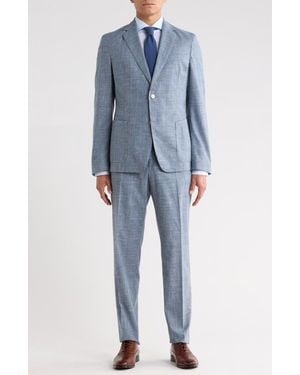 BOSS Crosshatch Cotton, Wool & Linen Blend Suit - Blue