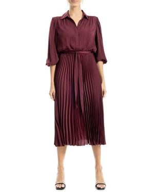 Max Studio Three-Quarter Sleeve Satin Midi Shirtdress - Red