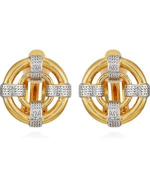 Tahari Two-Tone Clip-On Stud Earrings - Metallic