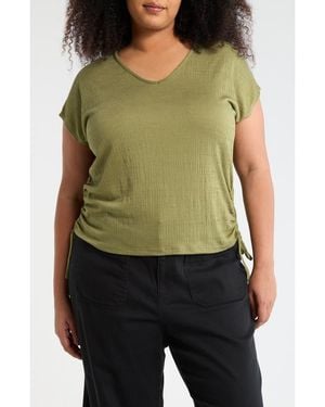 Max Studio V-Neck Side Cinched Top - Green