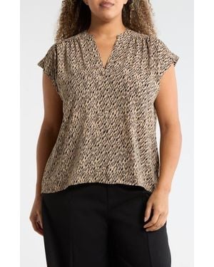 Nordstrom Rack Growover Print Shirred V-Neck Top - Brown