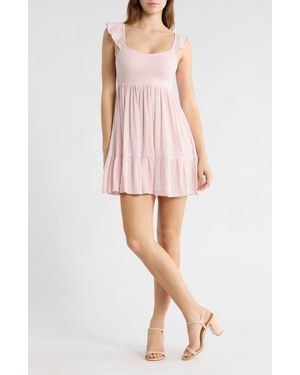 Abound Smocked Flutter Sleeve Minidress - Pink