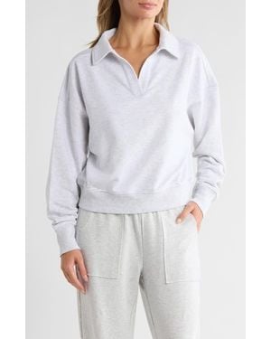 90 Degrees French Terry Chill Mode Polo Sweatshirt - White