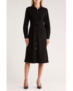 AREA STARS Dion Long Sleeve Shirtdress - Black