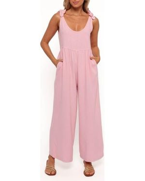 Petal & Pup Ayla Tie Shoulder Wide Leg Linen Jumpsuit - Pink