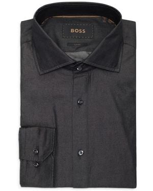BOSS Hays Slim Fit Cotton Dress Shirt - Black