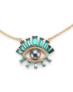 Kurt Geiger Faux Pearl Evil Eye Pendant Necklace - Blue
