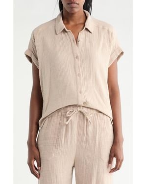 Splendid Cotton Gauze Button-Up Shirt - Natural