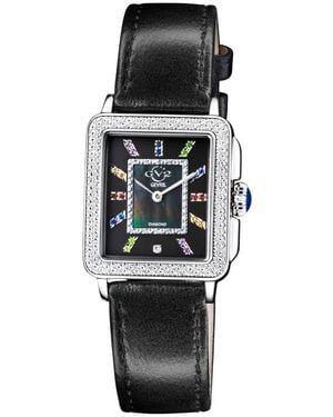 Gv2 Padova Diamond Leather Strap Watch, 27Mm X 30Mm - Black