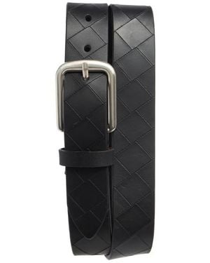 Johnston & Murphy Basketweave Embossed Leather Belt - Black
