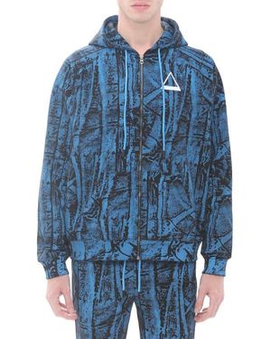 HVMAN Camo Print Embroidered Cotton Zip-Up Hoodie - Blue