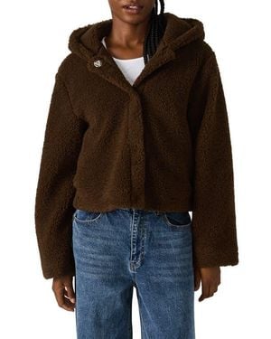 Steve Madden Hooded Faux Shearling Jacket - Black