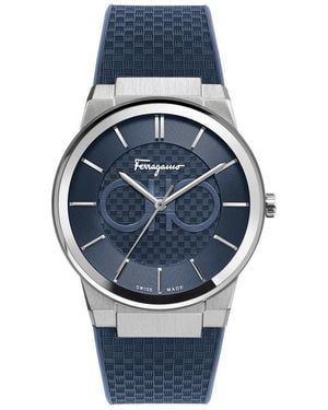 Ferragamo Salvatore Sapphire Rubber Strap Watch, 41Mm - Blue