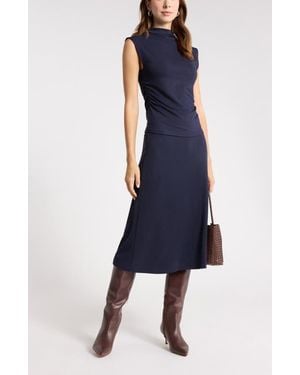 Nordstrom Rack Sleeveless Ruched Mock Neck Top - Blue