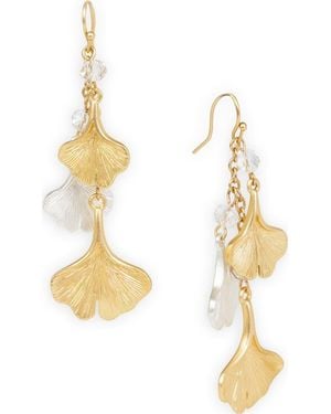Saachi Crystal Ginkgo Leaf Drop Earrings - Metallic