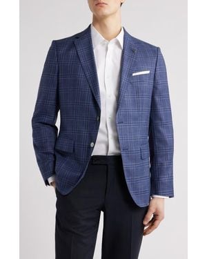 BOSS Hutson Slim Fit Check Wool & Silk Blend Sport Coat - Blue