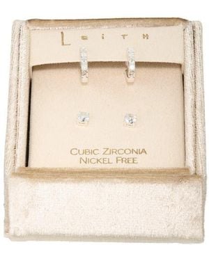 Leith Set Of 2 Cubic Zirconia Stud & Huggie Hoop Earrings - Natural