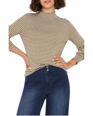 NIC+ZOE Stripe Long Sleeve Mock Neck T-Shirt - Blue