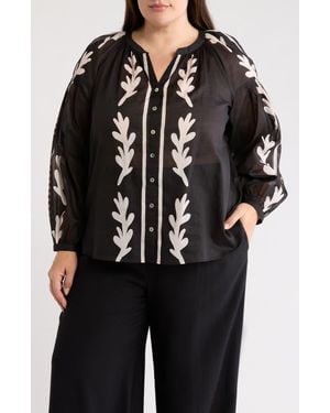DR2 by Daniel Rainn Border Print Button-Up Shirt - Black